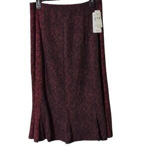 NWT Notations 1X  Black/Pink/Orange Patterned Godet Skirt [0172]